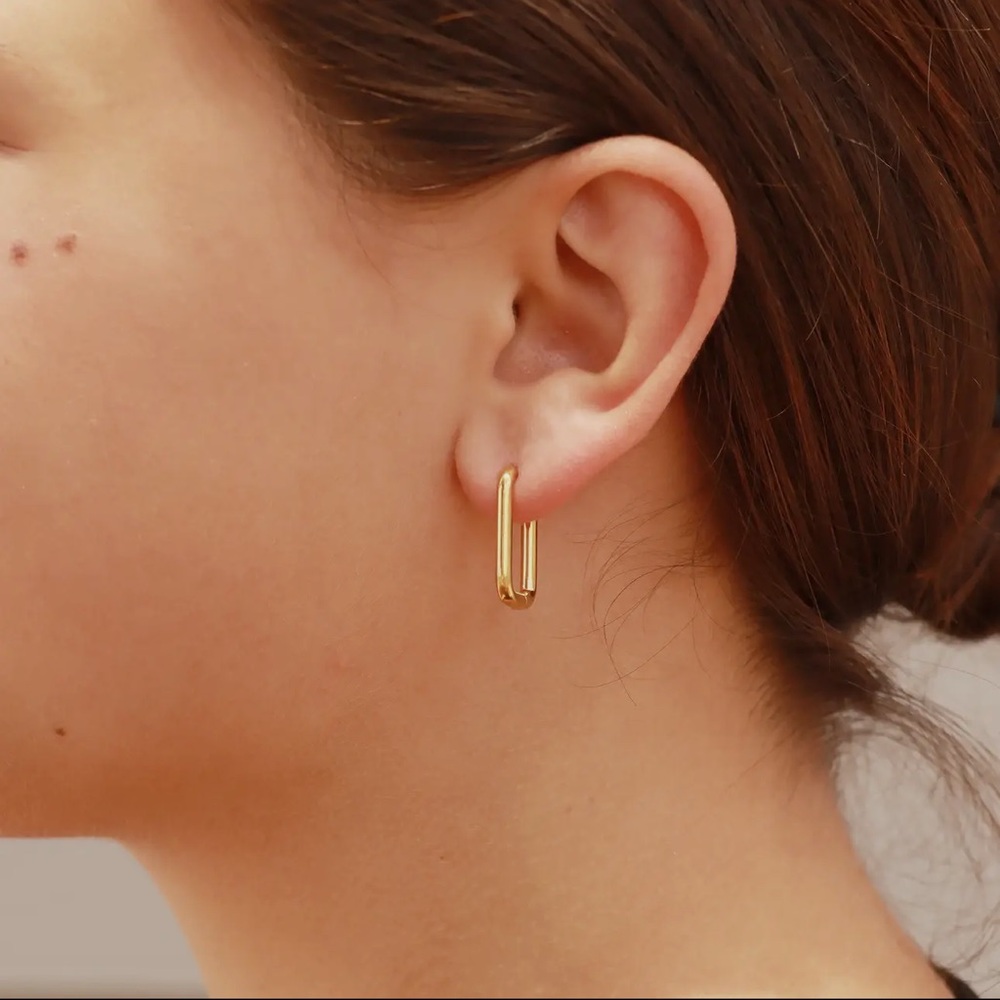 18k Gold PVD Rounded Rectangle Everyday Hoop Earrings
